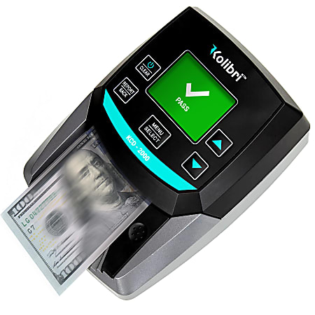 Kolibri KCD-2000 Advanced Counterfeit Bill Detector With 4-Way Bill Insertion, 5”H x 5”W x 5”D, Black/Gray