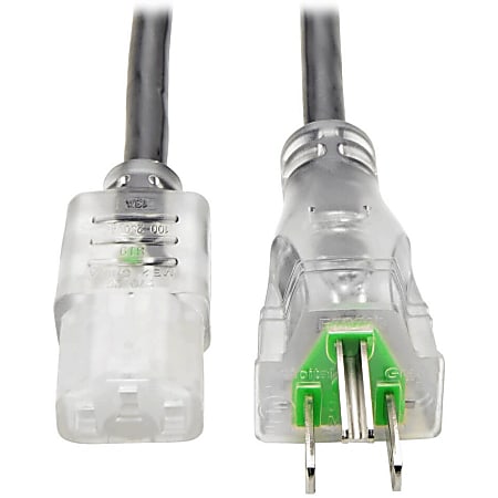 Eaton Tripp Lite Series Hospital-Grade Power Cord, NEMA 5-15P to C13 - Green Dot, 13A, 125V, 16 AWG, 10 ft. (3.05 m), Clear Plugs - P006010HG13CL