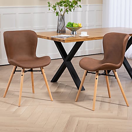 Glamour Home Banks Faux Leather Dining Accent Chairs, Brown/Natural, Set Of 2 Chairs