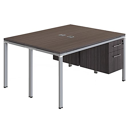 Boss Office Products Simple System Workstation Double Desks, Face To Face With 2 Pedestals, 29-1/2”H x 66”W x 60”D, Driftwood