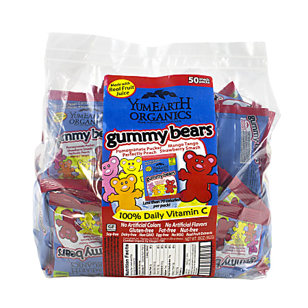 Yummy Earth Organic Gummy Bear Snack Packs, Pack Of 50