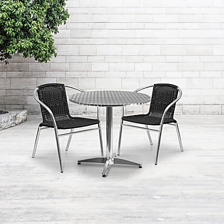 Flash Furniture Lila Round Aluminum Indoor-Outdoor Table With 2 Chairs, 27-1/2"H x 31-1/2"W x 31-1/2"D, Black, Set Of 3
