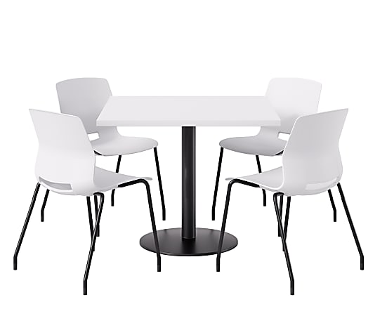 KFI Studios Proof Cafe Pedestal Table With Imme Chairs, Square, 29”H x 42”W x 42”W, Designer White Top/Black Base/White Chairs