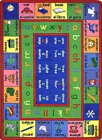 Joy Carpets® Kids' Essentials Rectangle Area Rug, LenguaLink Spanish™, 5-1/3' x 7-33/50', Multicolor