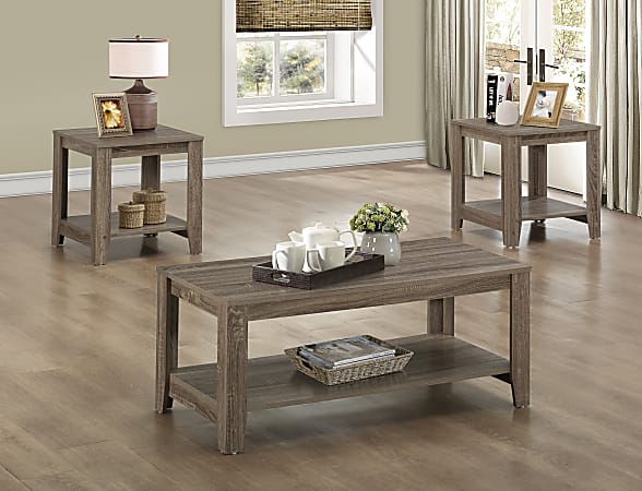 Monarch Specialties 3-Piece Coffee Table Set With Shelves, Rectangle, Dark Taupe