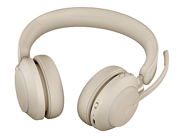 Jabra Evolve2 65 UC Stereo - Headset - on-ear - Bluetooth - wireless - USB-A - noise isolating - beige - with charging stand