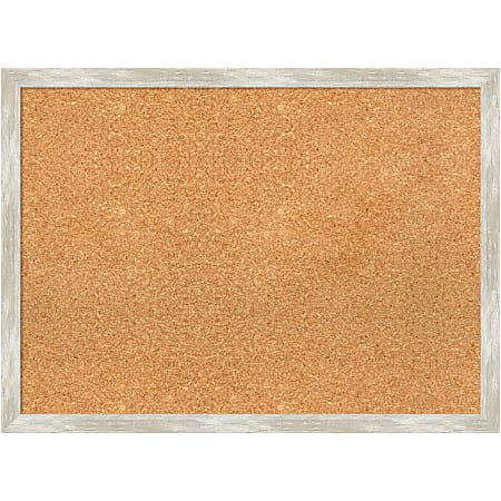 Amanti Art Rectangular Non-Magnetic Cork Bulletin Board, Natural, 30” x 22”, Crackled Metallic Narrow Plastic Frame