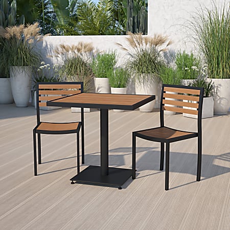Flash Furniture Lark 3-Piece Outdoor Patio Bistro Dining Table Set, Teak