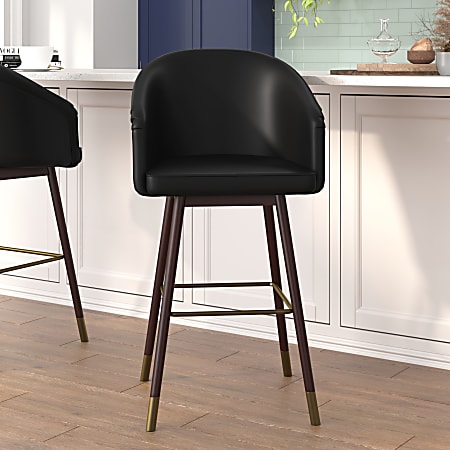 Flash Furniture Margo Commercial-Grade Mid-Back Modern Bar Stools, Black/Walnut, Set Of 2 Stools
