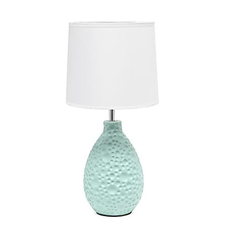 Creekwood Home Essentix Ceramic Textured Thumbprint Tear Drop-Shaped Table Lamp, 14-3/16, White Shade/Blue Base
