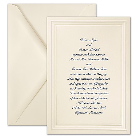 Custom Premium Wedding & Event Invitations With Envelopes, 5-1/2" x 7-3/4", Ecru Embossed Triple Borders, Box Of 25 Invitations