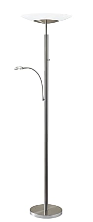 Adesso® Stellar LED Torchiere with Reading Light, 72"H, Frosted Shade/Brushed Steel Base