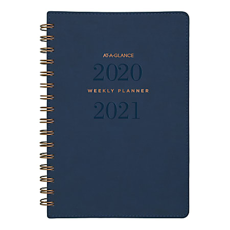 AT-A-GLANCE® Signature Collection 13-Month Weekly/Monthly Academic Planner, 5-1/2" x 8-1/2", Navy, July 2020 To July 2021, YP200A20