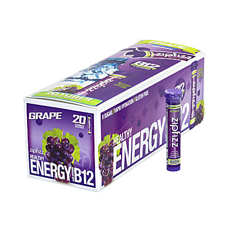 Zipfizz Healthy Energy Dietary Supplement Mix, Grape, Pack Of 20
