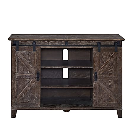 SEI Furniture Holmes Barn Door TV Stand For 50"W Flat-Screen TVs, 32-3/4"H x 47-1/2"W x 17"D, Burnt Oak