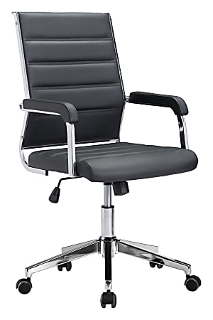 Zuo Modern Liderato Ergonomic High-Back Faux Leather Office Chair, Black/Chrome