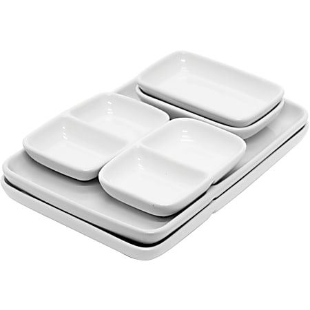 Starfrit® Ceramic Modular Fondue Serving Dishes, White, 3 Pieces Per Set, Case Of 2 Sets