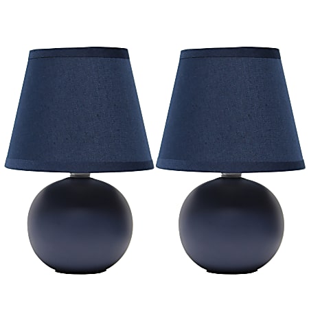 Creekwood Home Nauru Petite Ceramic Orb Base Table Lamps, 8-11/16"H, Blue Shades/Blue Bases, Set Of 2