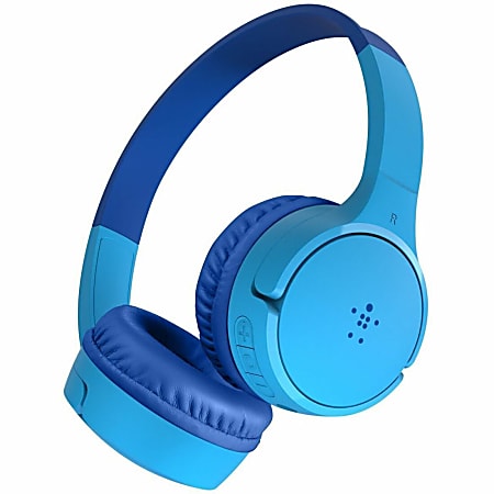 Belkin Wireless Bluetooth On-Ear Headphones for Kids w/ Mic - 85dB Limit - w/ USB-C Cable - Headset - Blue - Stereo - Mini-phone (3.5mm) - Wired/Wireless - Bluetooth - On-ear, Over-the-head - Binaural - Circumaural - 4 ft Cable - Blue