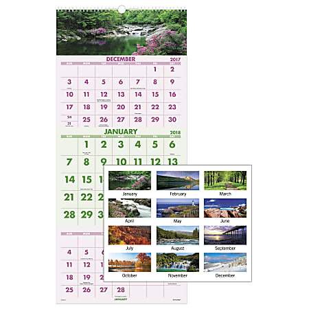 AT-A-GLANCE® Scenic 14-Month Wall Calendar, 12" x 27", 30% Recycled, Multicolor, December 2017 to January 2019 (DMW50328-18)