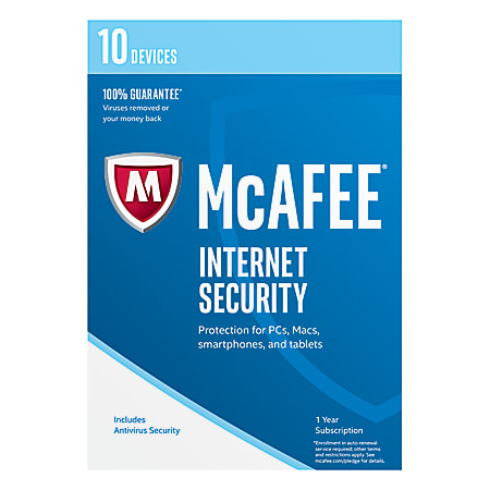 McAfee® Internet Security, For PC/Mac®, iOS, or Android, 10 Devices, 1-Year Subscription, eCard
