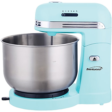 Brentwood SM-1162BL 5-Speed Stand Mixer with 3.5 Quart Stainless Steel Mixing Bowl, Blue - 250 W - Blue