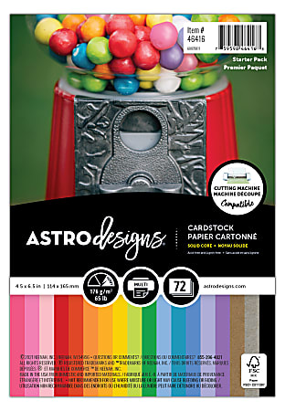 Astrodesigns Colored Cardstock Starter Pack, Assorted Colors, 4.5" x 6.5", 65 Lb, Pack Of 72 Sheets