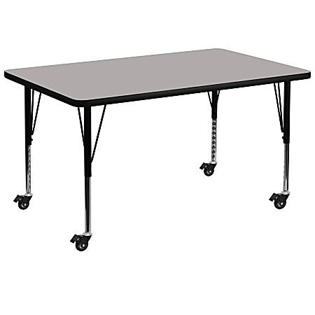 Flash Furniture Mobile Rectangular HP Laminate Activity Table With Height-Adjustable Short Legs, 25-1/2"H x 36"W x 72"D, Gray