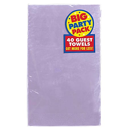 Amscan 2-Ply Paper Guest Towels, 7-3/4" x 4-1/2", Lavender, 40 Towels Per Pack, Set Of 2 Packs