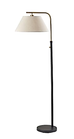 Adesso Fletcher Floor Lamp, 58-1/2"H, Off-White/Black/Antique Brass