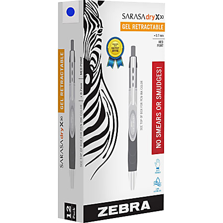 Zebra® Sarasa™ Dry X30 Retractable Gel Pens, Medium Point, 0.7 mm, Blue Barrel, Blue Ink, Pack Of 12 Pens