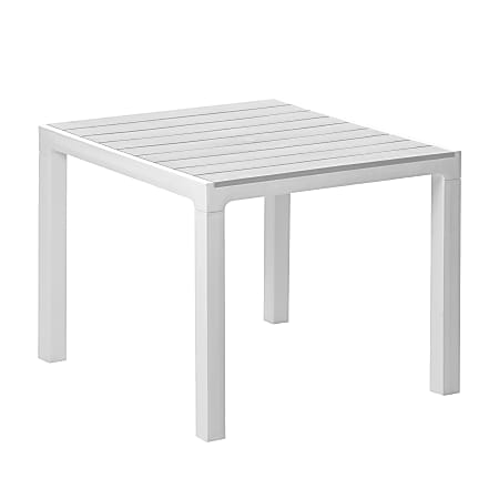 Inval Madeira 4-Seat Square Plastic Patio Dining Table, 29-3/16” x 35-7/16”, White/Gray