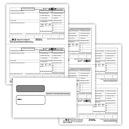 ComplyRight&reg; W-2 Tax Form Set with Envelopes, 5-Part, Recipient Copy Only, 2-Up, Pack of 50, 5648E26