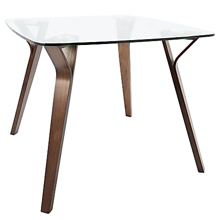 Lumisource Folia Mid-Century Modern Dining Table, Square, Glass/Walnut