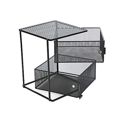 Mind Reader Rotating 2-Tier Metal All-Purpose Baskets, Medium Size, Black
