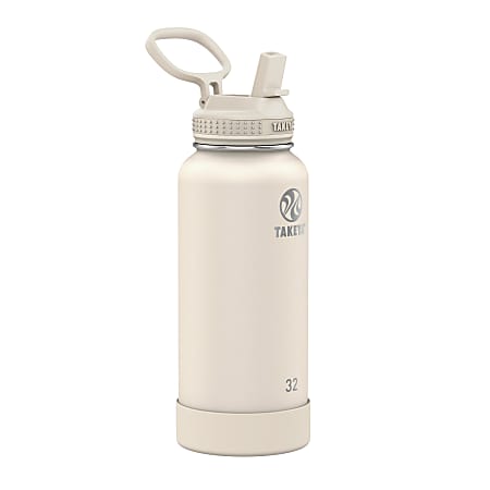 Takeya Actives Vacuum Insulated Stainless Steel Water Bottle With Straw Lid, 32 Oz, Oat Milk