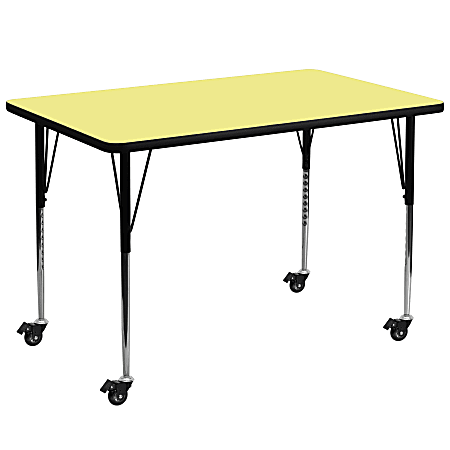 Flash Furniture Mobile 72"W Rectangular Thermal Laminate Activity Table With Standard Height-Adjustable Legs, Yellow