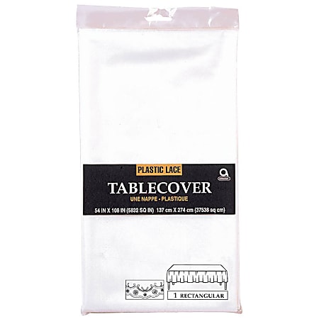 Amscan Plastic Table Covers, 54" x 108", White Lace, Pack Of 2 Covers
