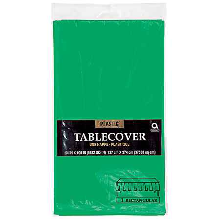 Amscan Plastic Table Covers, 54" x 108", Festive Green, Pack Of 9 Table Covers