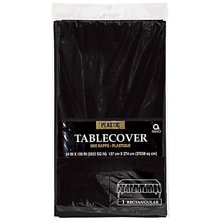 Amscan Plastic Table Covers, 54" x 108", Jet Black, Pack Of 9 Table Covers