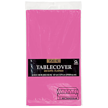 Amscan Plastic Table Covers, 54" x 108", Bright Pink, Pack Of 9 Table Covers