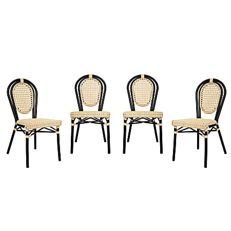 Flash Furniture 4 Pack Cannes Indoor/Outdoor Commercial Thonet Bistro Stacking Chair, PE Cane Rattan and Aluminum Frame, Natural/Black Frame