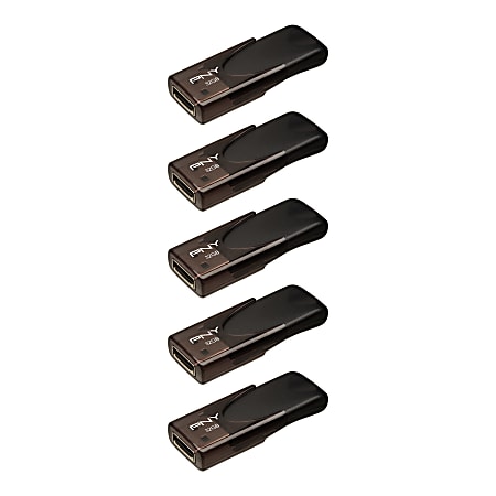 PNY Attaché 4 USB 2.0 Flash Drives, 32GB, Black, Pack Of 5 Drives