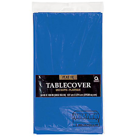 Amscan Plastic Table Covers, 54" x 108", Royal Blue, Pack Of 9 Table Covers