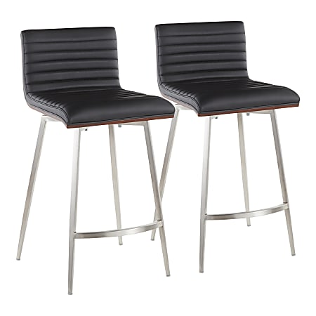 LumiSource Mason Swivel Counter Stools Silver Walnut Black Set Of 2 Stools