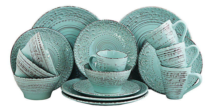 Elama 16-Piece Stoneware Dinnerware Set, Malibu Waves