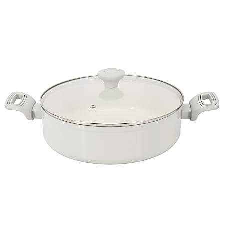 Martha Stewart Everyday Rexford 5-Quart Ceramic Nonstick Aluminum Pan With Lid, Linen