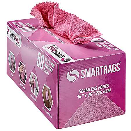 Hospeco SmartRags® Disposable Microfiber Towels, 45 Gram, 275 GSM, 16" x 16", Pink, 50 Towels Per Box, Case Of 8 Boxes