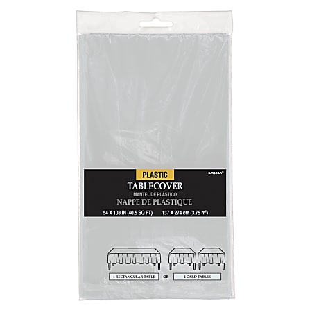 Amscan Plastic Table Covers, 54" x 108", Silver, Pack Of 9 Table Covers