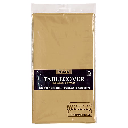 Amscan Plastic Table Covers, 54" x 108", Gold, Pack Of 9 Table Covers